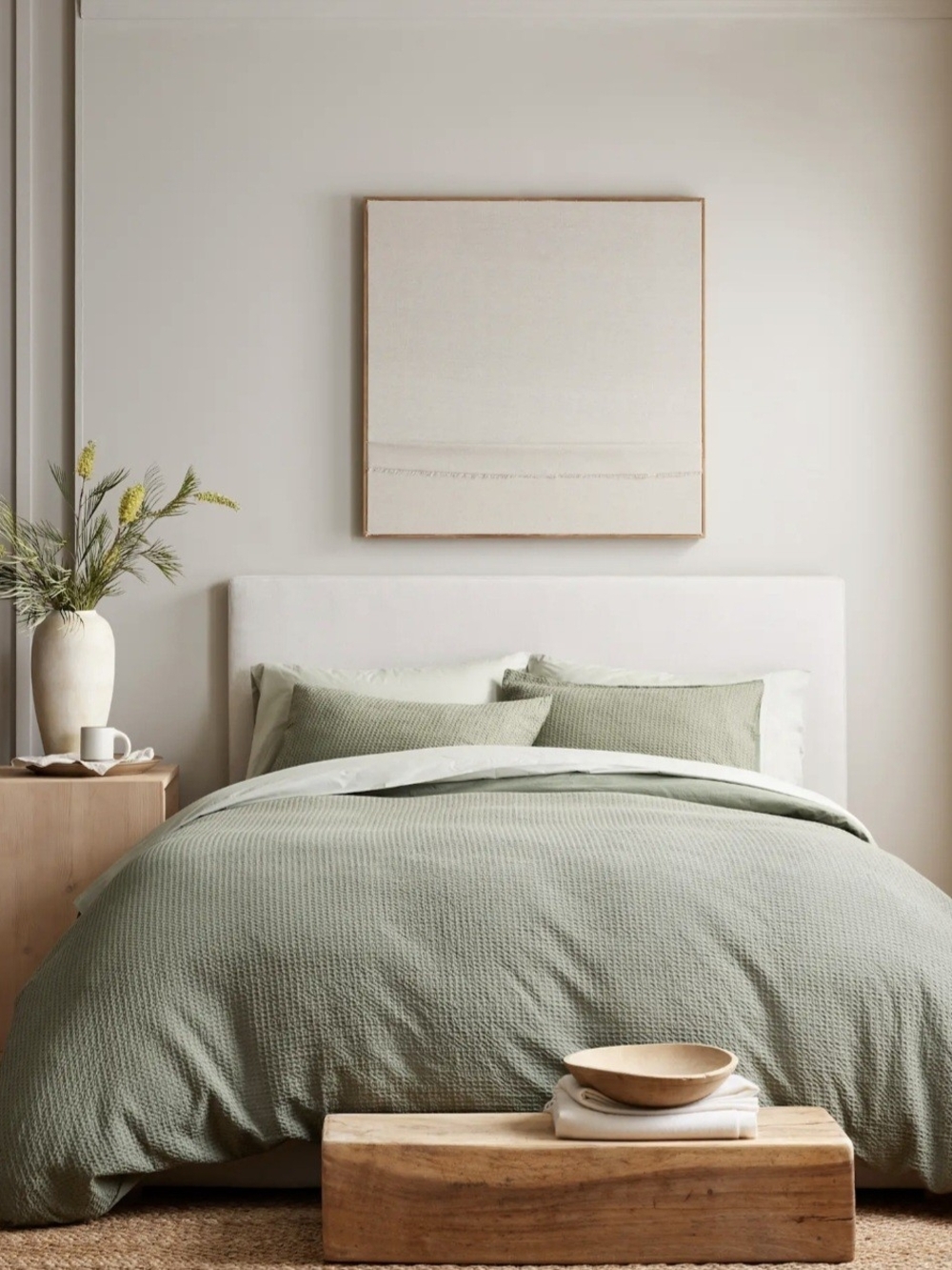 Quince Organic Luxe Honeycomb Duvet Cover Set/ Olive/King